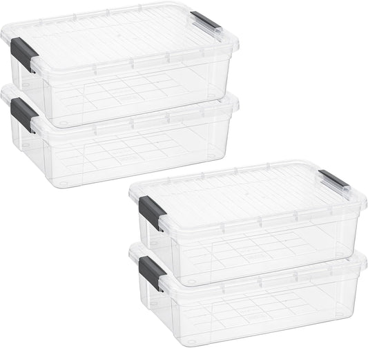 Superio Storage Bins with Lids, Clear Plastic Containers for Organizing, Stackable Totes, BPA Free, Odor Free, Organizer Boxes for Home, and Dorm (4 Pack, 13.7 Qt)