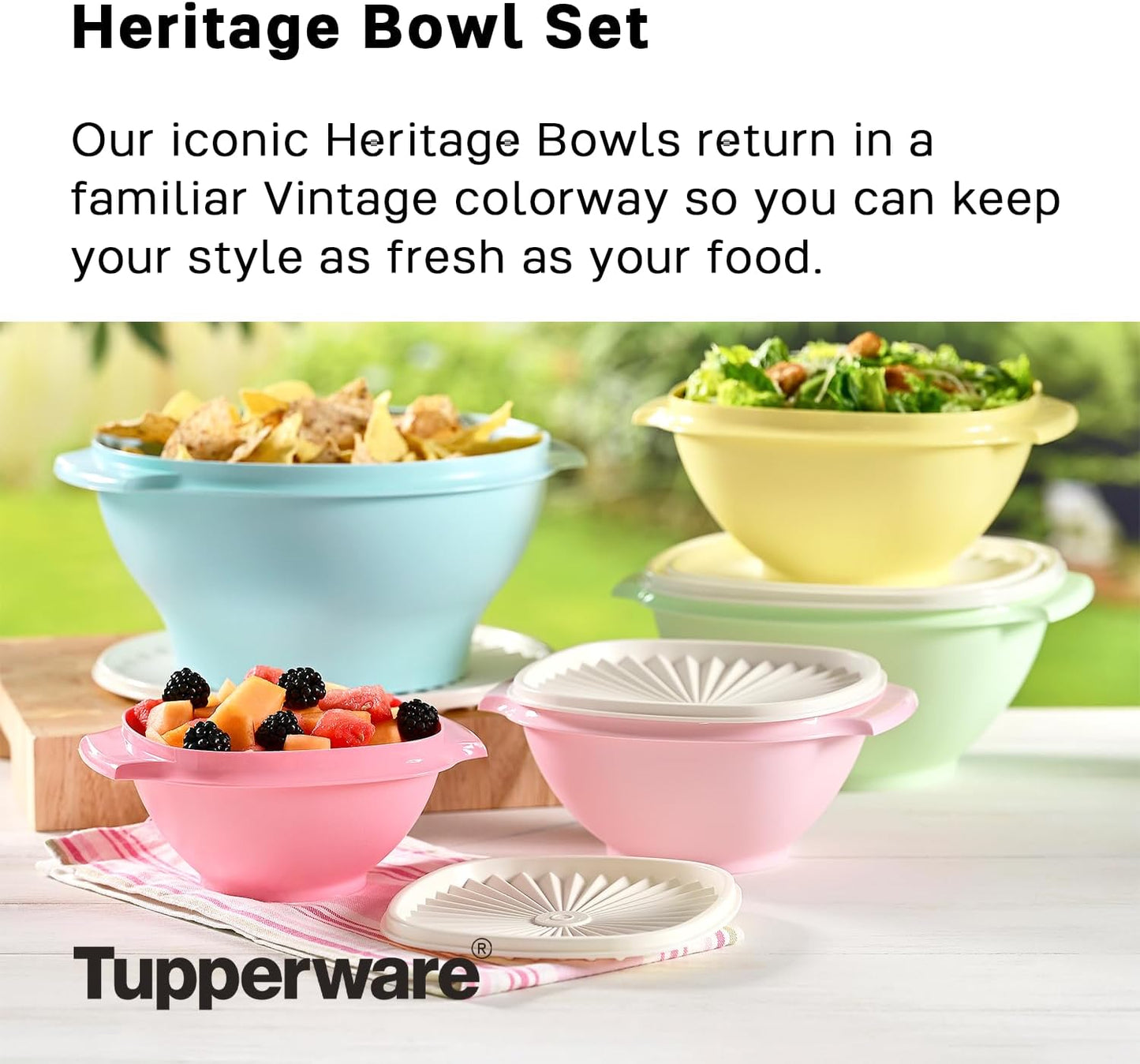 Tupperware Heritage Collection, 10 Piece Food Storage Container Set in Vintage Colors, Dishwasher Safe and BPA Free (5 Bowls, 5 Lids)