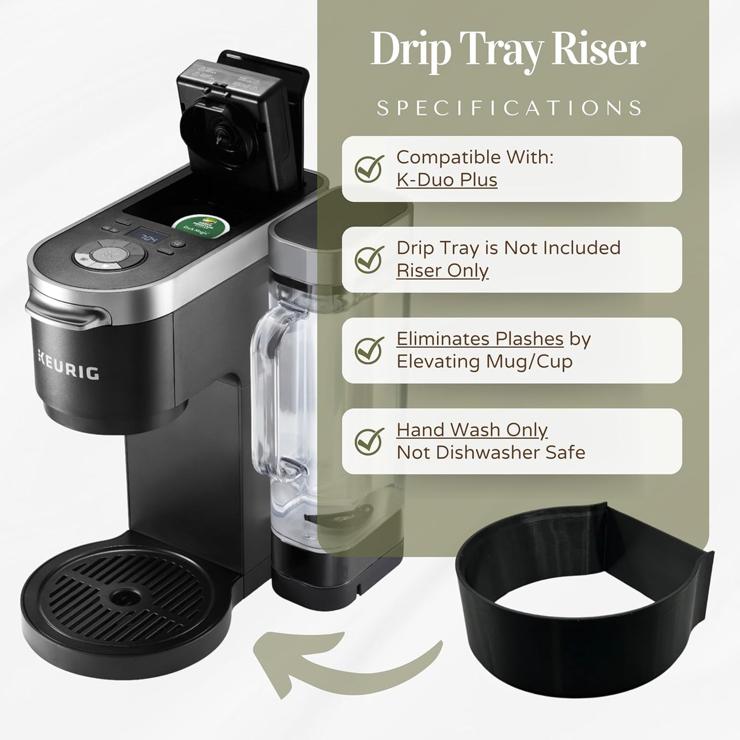 Drip Tray Mug/Cup Riser Made for the Keurig to Reduce Splashes - Riser Only (Black, K-Duo Plus 2.5 inches Tall)