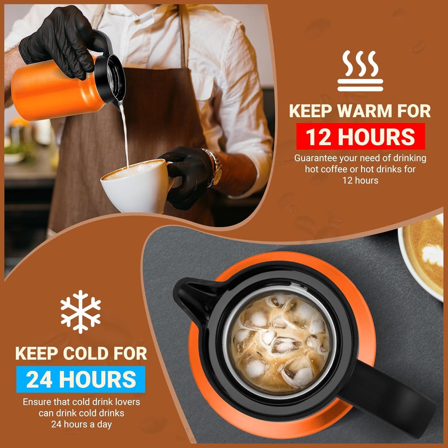 51Oz Thermal Coffee Carafes For Keeping Hot/Cold, Stainless Steel Coffee Carafe, Dustproof Insulated Water Carafe for Party/Home,Orange