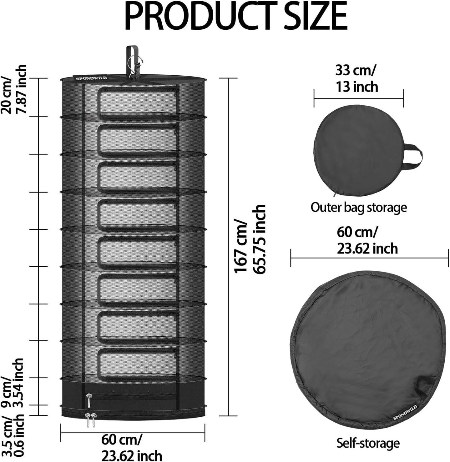 Herb Drying Rack Hanging Mesh Net,Large 8+1 Layer Plant Drying Rack with Door-Type Zipper & Closed Storage Compartment for Folding Basket Dryer Fiting in Grow Tents,Garden Outdoor