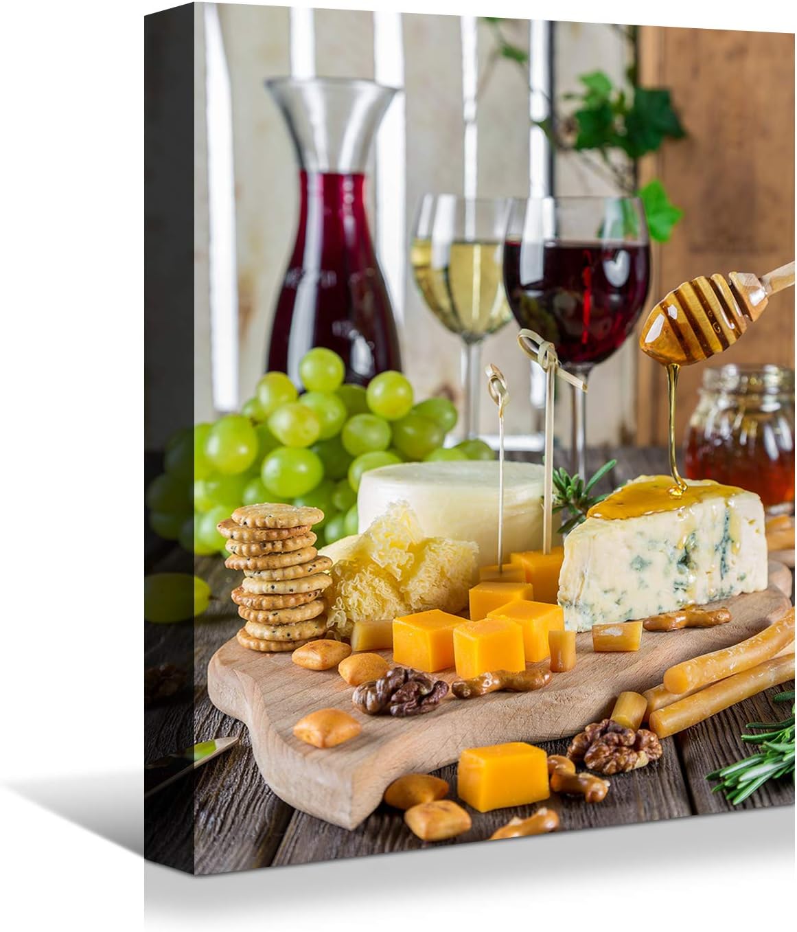 Looife Cajun Kitchen Wall Art, 24x32 inch Boho Kitchen Canvas Wall Decor - Modern Art Deco Print with Wine & Food Motif, Ready to Hang for Dining Room & Bar