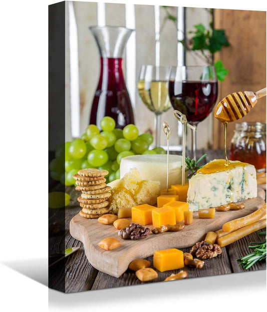 Looife Cajun Kitchen Wall Art, 24x36 inch Boho Kitchen Canvas Wall Decor - Modern Art Deco Print with Wine & Food Motif, Ready to Hang for Dining Room & Bar