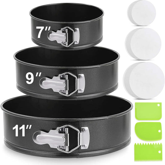Springform Pan Set of 3 Nonstick 7 9 11 Inch Cheesecake Pan, Leakproof Spring Form Pans for Cheesecake with Removable Bottom, Springform Round Cake Pans Sets for Baking with 60 Parchment Paper