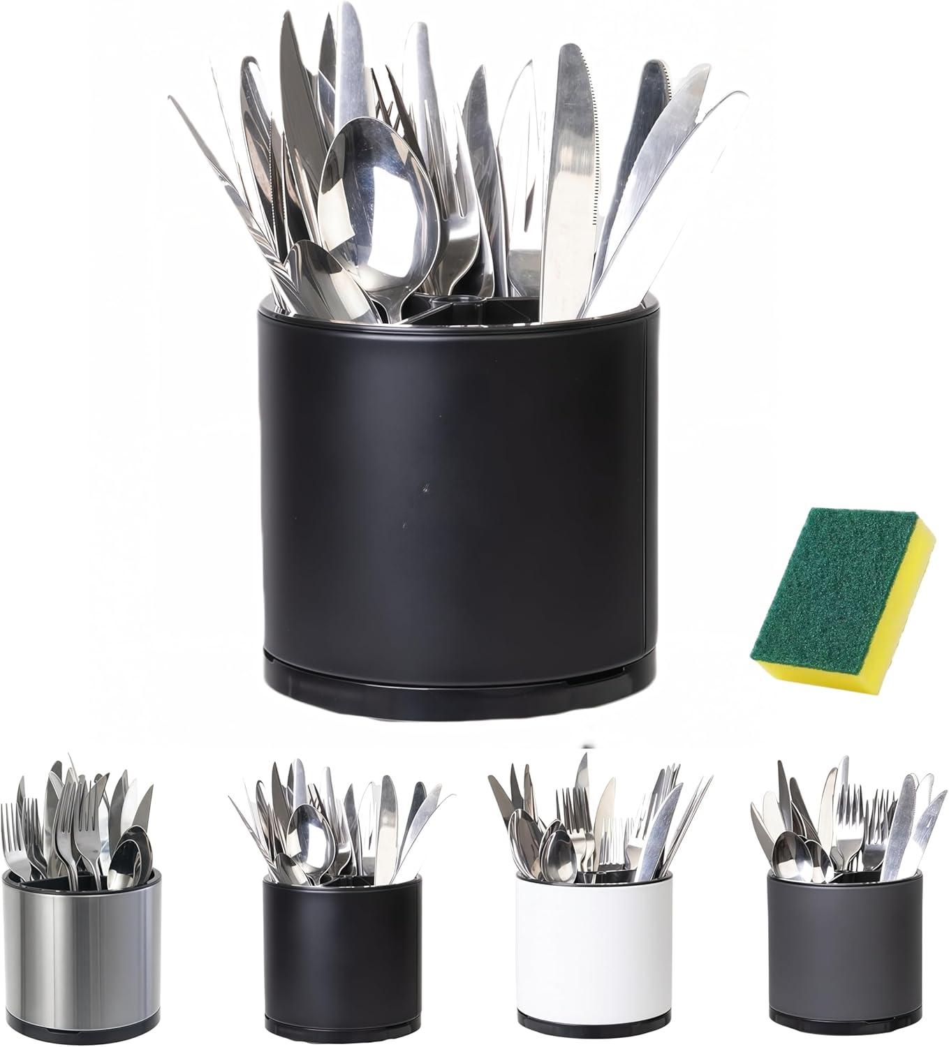 Utensil Holder,Kitchen Utensil Holder For Counter,Rotating Silverware Organizer Cooking Flatware Spoon Spatula Tool Cutlery Container Stainless Steel Caddy