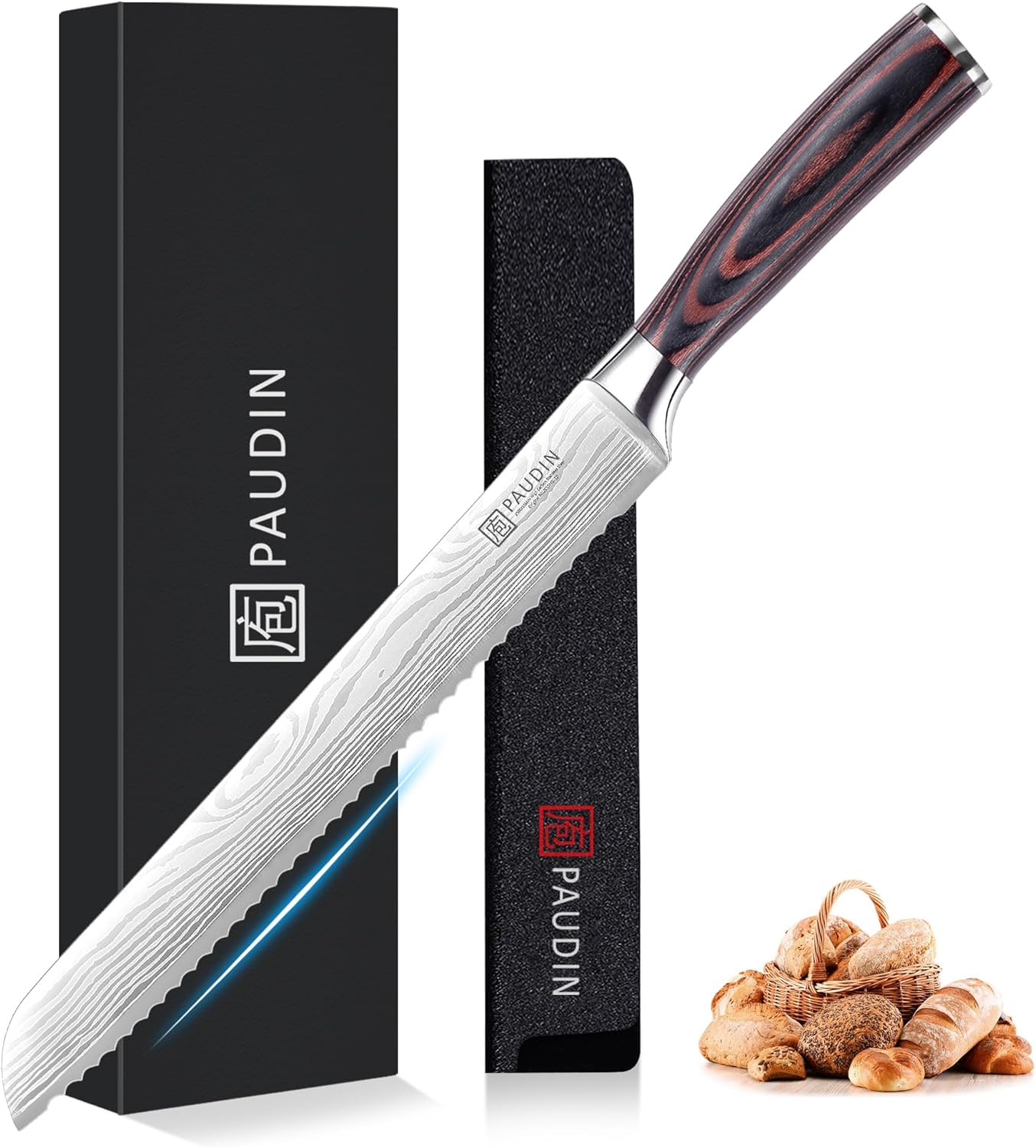 PAUDIN Bread Knife, 10 inch Serrated Knife, German Stainless Steel Bread Knife for Homemade Bread, Razor Sharp Edge for Efficient Slicing Sourdough Bread, Bagels, Cake