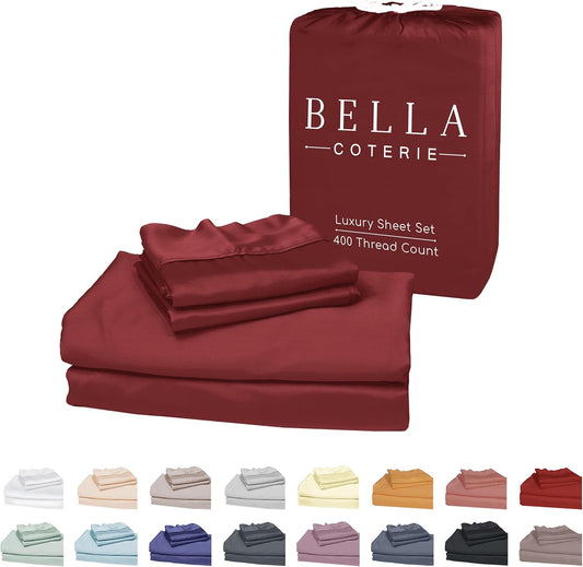 Bella Coterie Luxury Bamboo Viscose Split King Size Sheet Set | 100% Organically Grown | Ultra Soft | Cooling for Hot Sleepers | 18" Deep Pocket [Merlot]