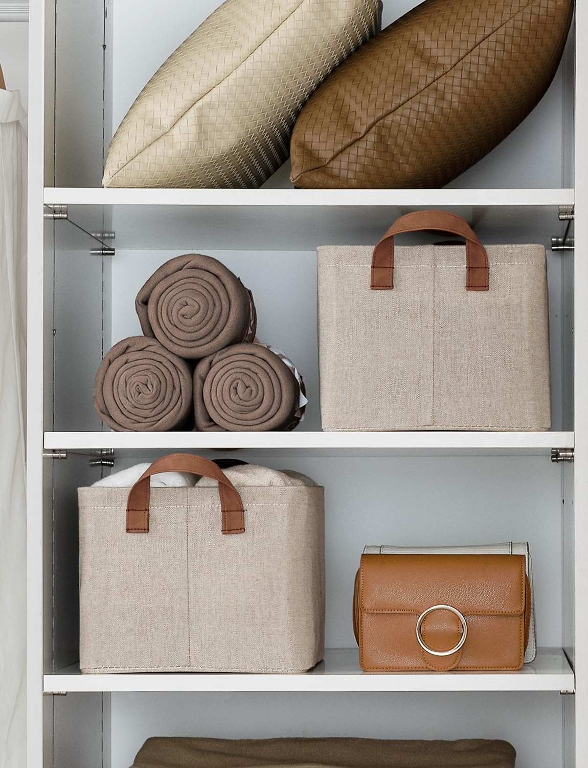 StorageWorks Storage Bins, Fabric Storage Bins for Shelves, Storage Baskets with Metal Frame, Closet Baskets and Bins with Handles, Brown and Beige, 2-Pack