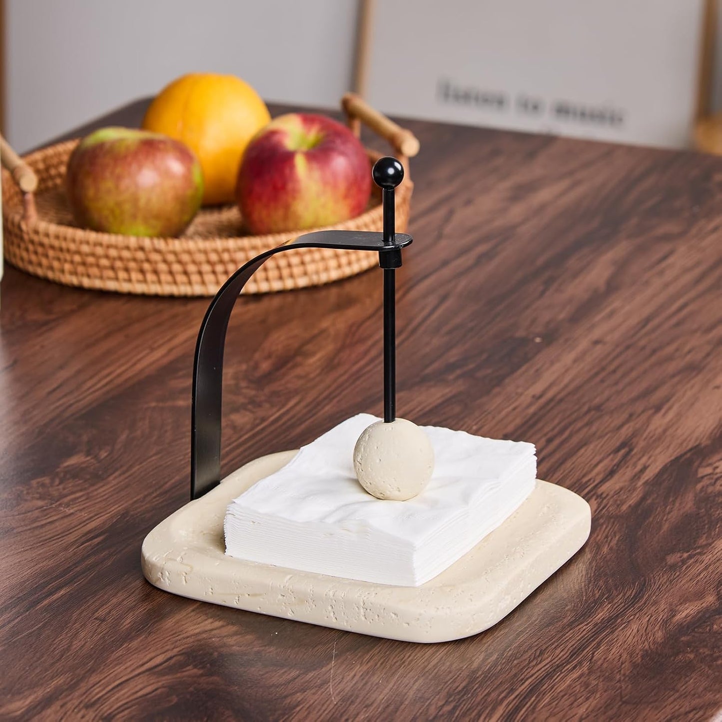 Natural Travertine Napkin Holder - Decorative Square Paper Napkin & Towel Holder for Kitchen, Restaurant, Bathroom - Durable Resin Table Organizer - Stylish Home Gift (Beige)