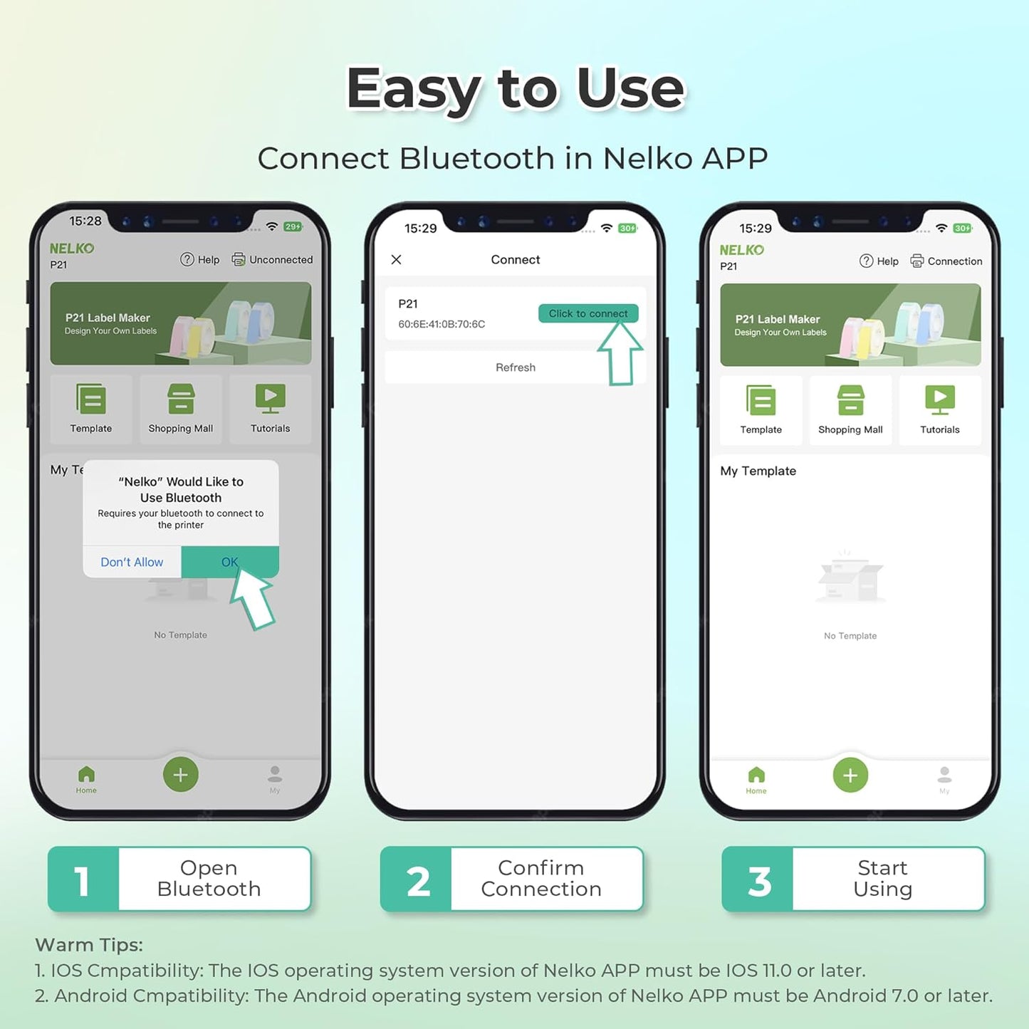 Nelko Label Maker Machine with Tape, P21 Bluetooth Label Printer, Wireless Mini Label Makers with Multiple Templates for School Office Home, Cyan