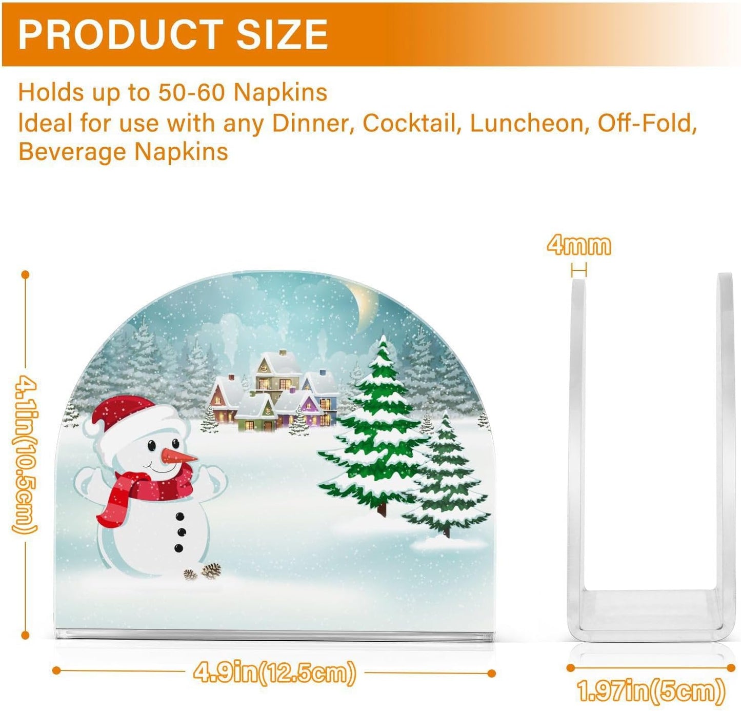 Chrsitmas Winter Village Snowman Napkin Holder for Table Paper Napkins Holder Acrylic Tissue Dispenser Kitchen Dining Room Bathroom Party Car Decor