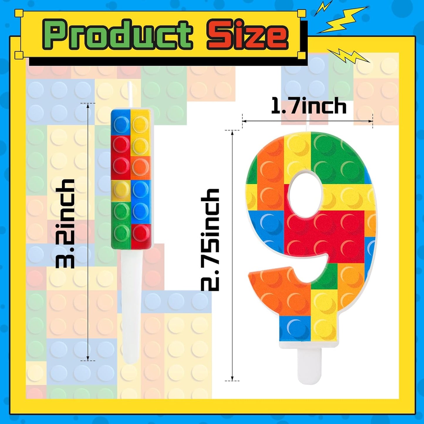 7 Pcs Building Block Themed Birthday Candles Set Building Blocks Number 9 Candle Cake Topper for Building Block Party Decoration Supplies (Number 9)