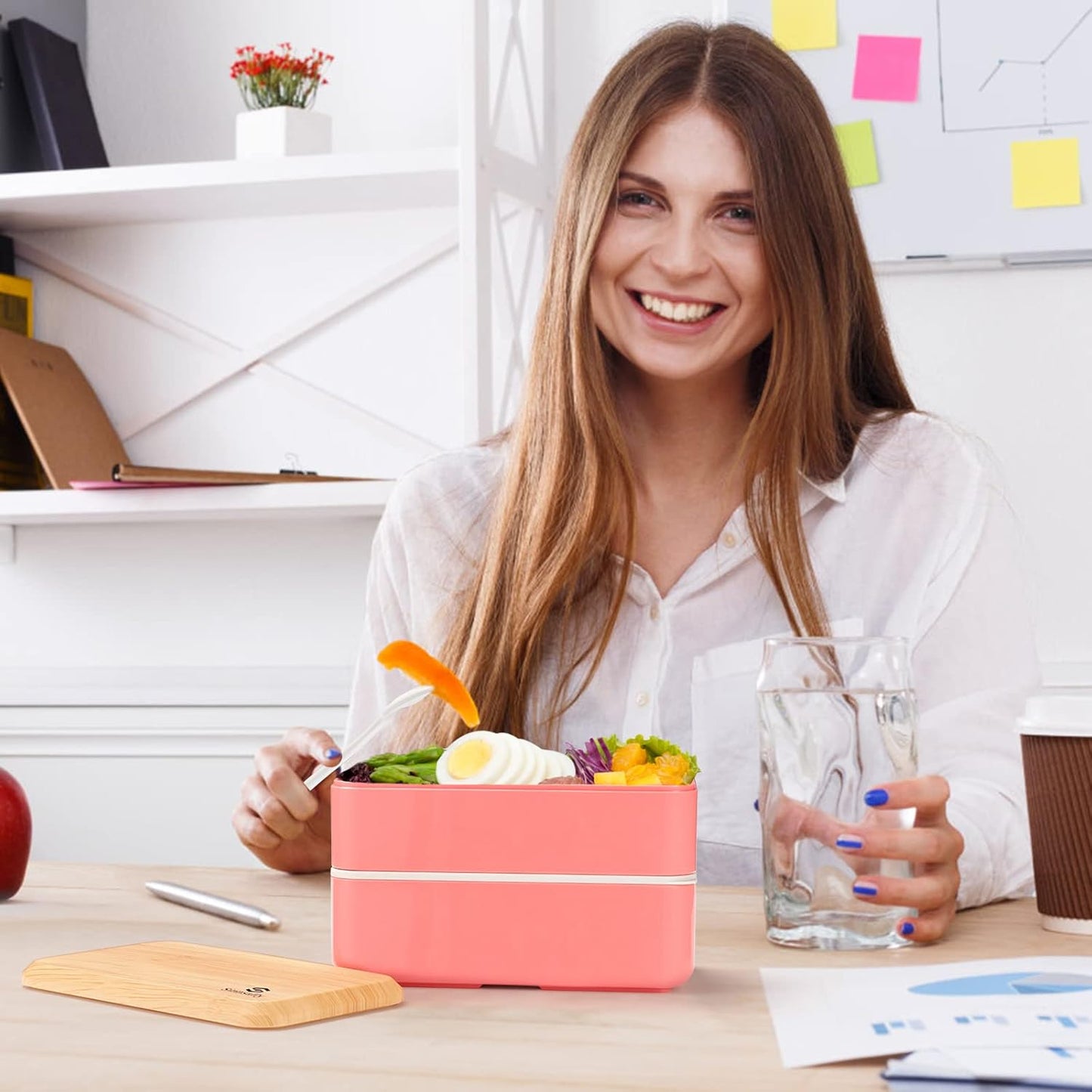 Sinnsally Bento Box for Kids and Adults, Stackable Japanese Bento Lunch Box Containers for Teens/Women with Compartments(47oz),Modern Lunch Containers with Utensil Set,Leak-Proof Lunchbox,Rectangle