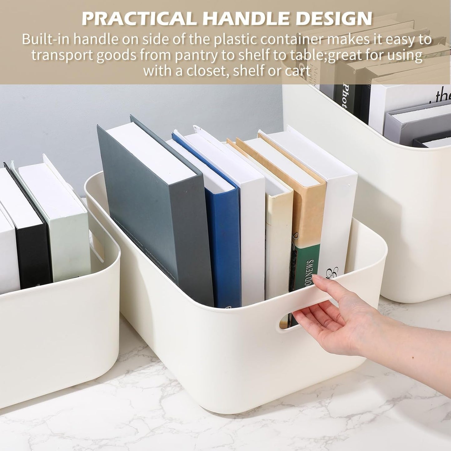 Zopeal Plastic Storage Bins 10 Pcs White Pantry Organizer Bins Small Baskets Storage Containers for Home Kitchen (14 x 10.5 x 6.4 Inch)