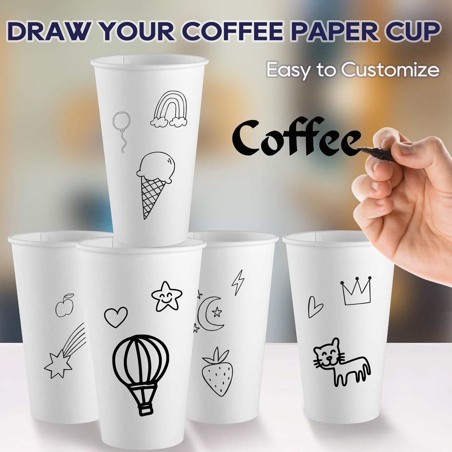 LITOPAK 1000 pack 16 oz Disposable Paper Coffee Cup, Hot Paper Coffee Cups, 16 oz White Paper Cups for Offices, Schools, Shops, Restaurants