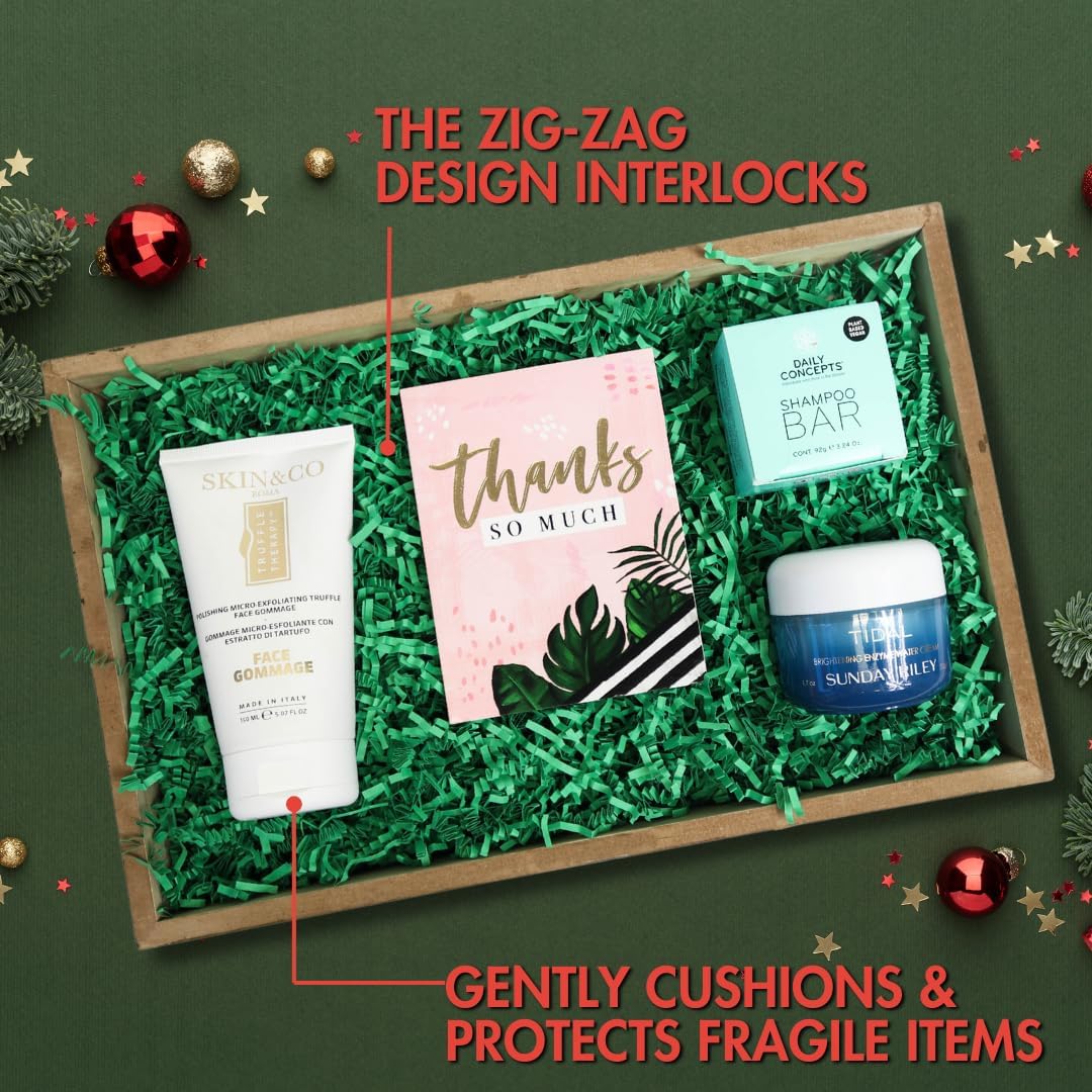 MagicWater Crinkle Cut Paper for Gift Baskets - 2LB - Green - Perfect for Shredded Paper Filler, Basket Filler, Gift Boxes, Bridesmaid Gifts, Halloween Stuffers & More – Ideal for All Occasions