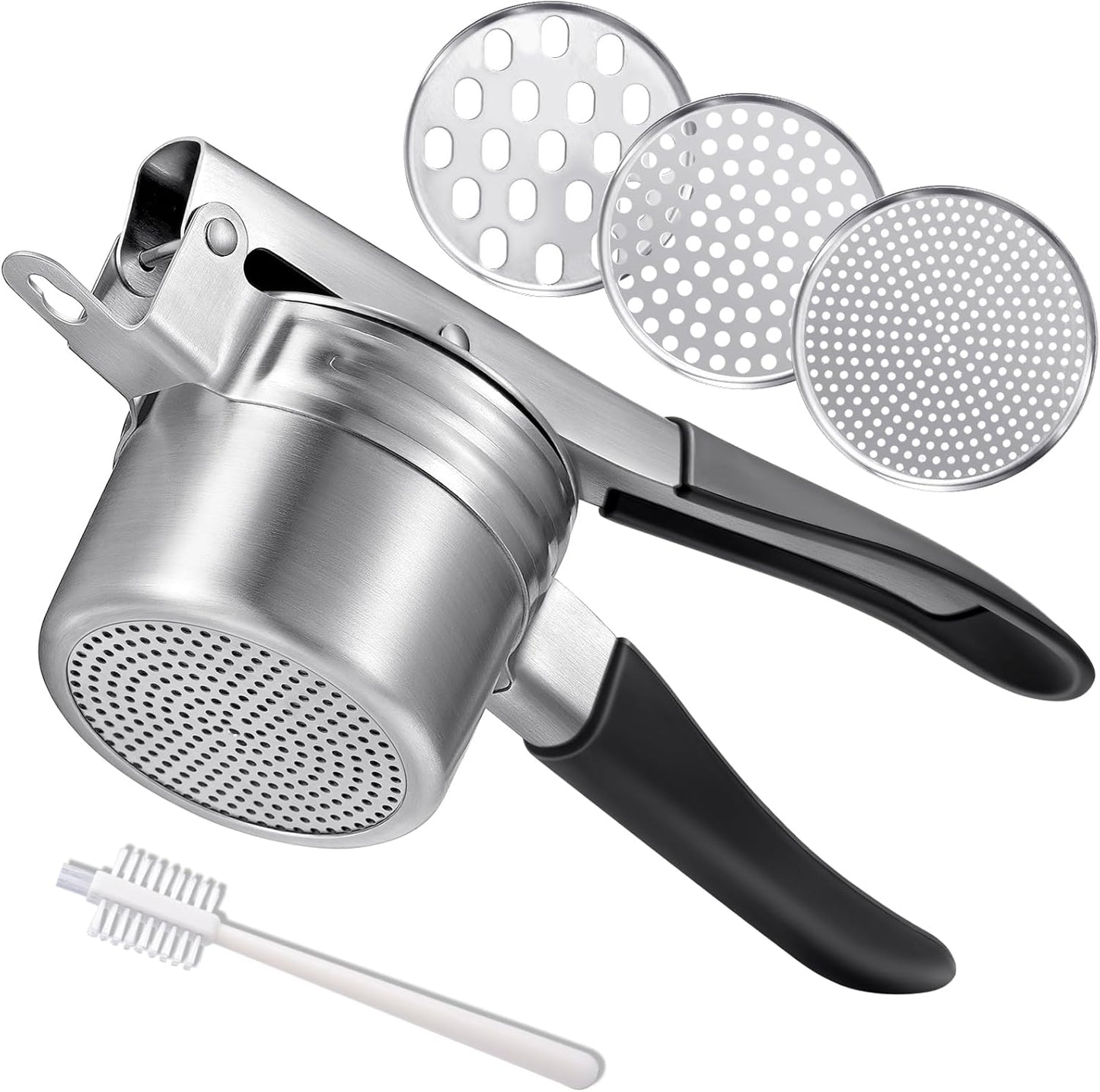 Potato Ricer, AMOHEE 15oz Stainless Steel Potato Masher Upgrade Heavy Duty Design with Anti-Slip Handle Ricer for Mashed Potatoes, Carrots, Yams, Black