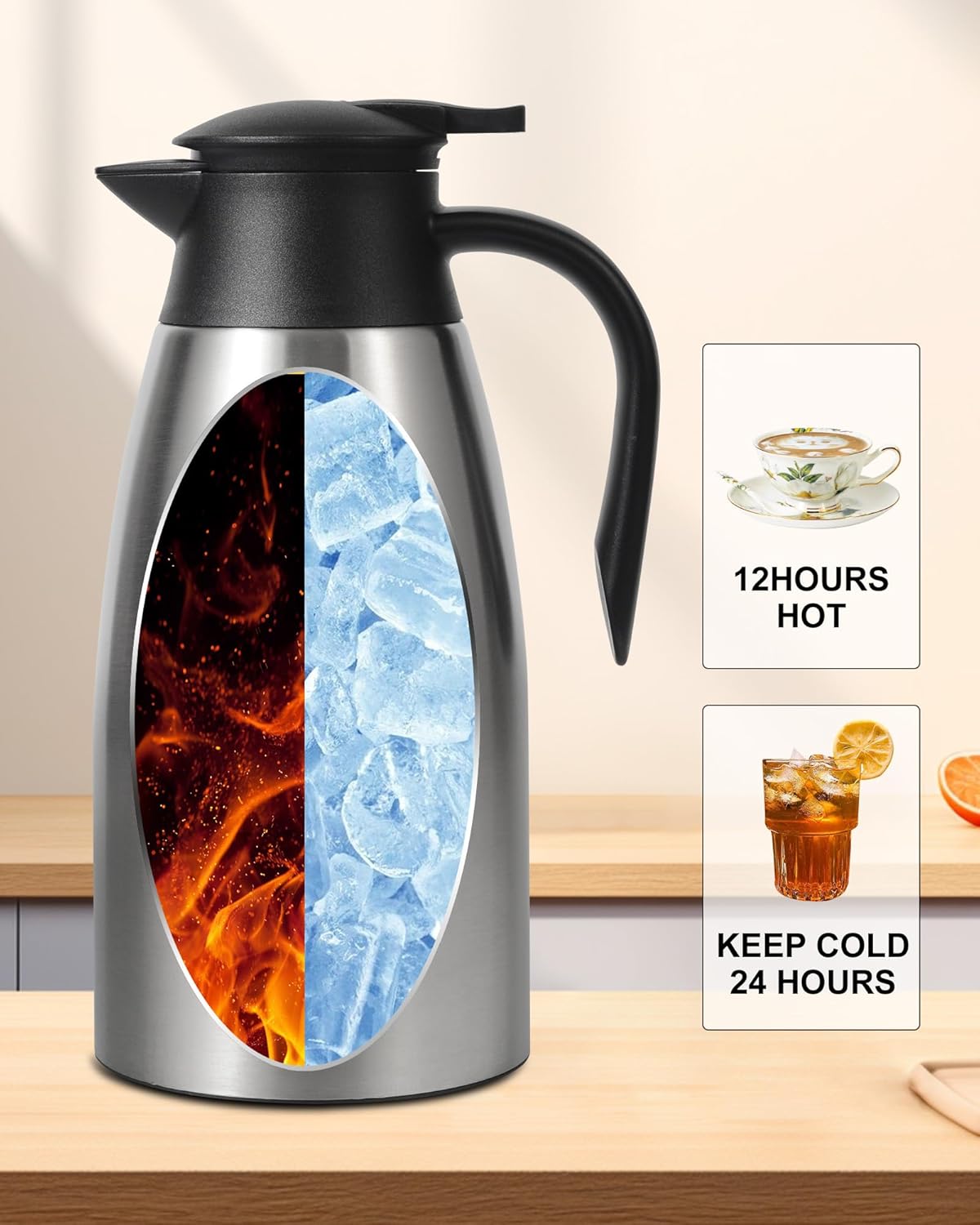 70 OZ Thermal Coffee Carafe,Updated Insulated Stainless Steel Coffee Carafes for Keeping Hot Coffee & Tea Hot Beverage-12Hours, Double Walled Vacuum Coffee Carafe (silver)