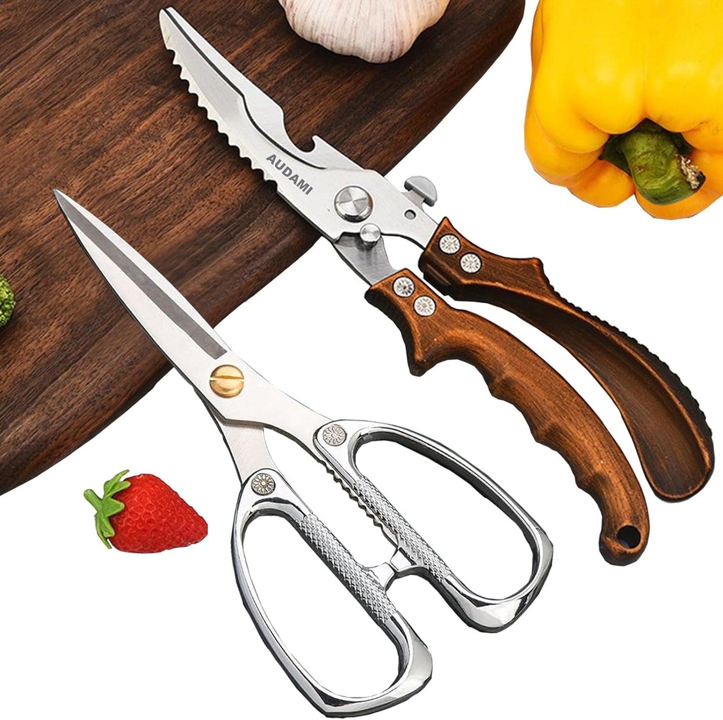 Kitchen scissors 2 Pack,Poultry Shears Heavy Duty Professional Stainless Steel Kitchen Shears,Utility Scissors Food Scissors for Turkey, Meat,Bone,Fish,Chicken,Vegetables,Herbs,BBQ