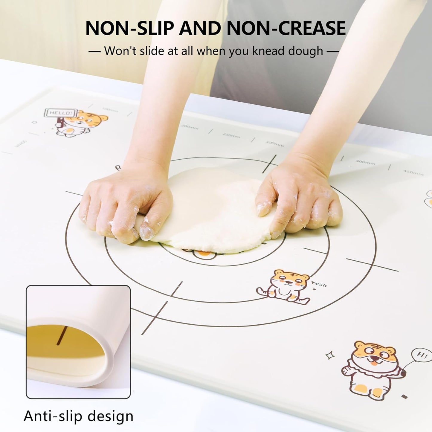 34x24 Inch Extra Thick Silicone Pastry Board, Silicone Baking Mat with Measurements, Non-slip Silicone Mat, Kneading Counter Mat, Non-Stick Dough Mat with Edge Heightening