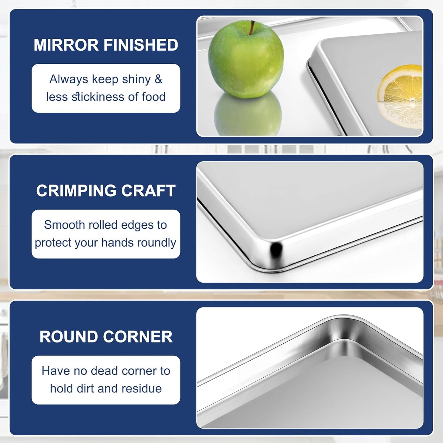 P&P CHEF 12.5 Inch Baking Cookie Sheet, Oven Pan Tray Stainless Steel Sheet Pan for Kitchen, Oven Bakeware for Multi Uses, Shiny Look & Dishwasher Safe, Healthy & Heavy Duty, 1Pc