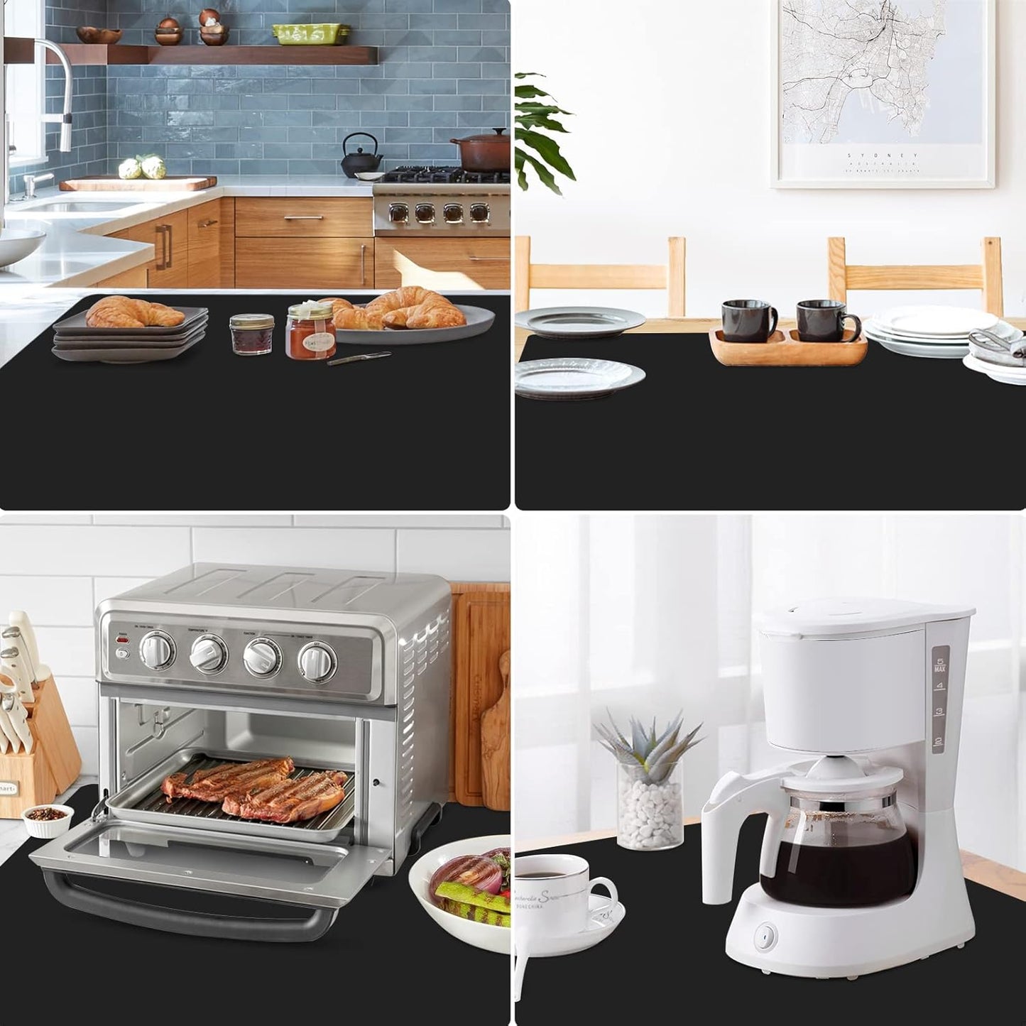 Gartful Silicone Mat for Kitchen Counter, 35" by 24" Extra Large Countertop Protector, 0.06" Thick Multipurpose Mat, Heat-Resistant Placemats, Desk Saver Pad, Table Dish Mat, Nonstick, Nonskid, Black