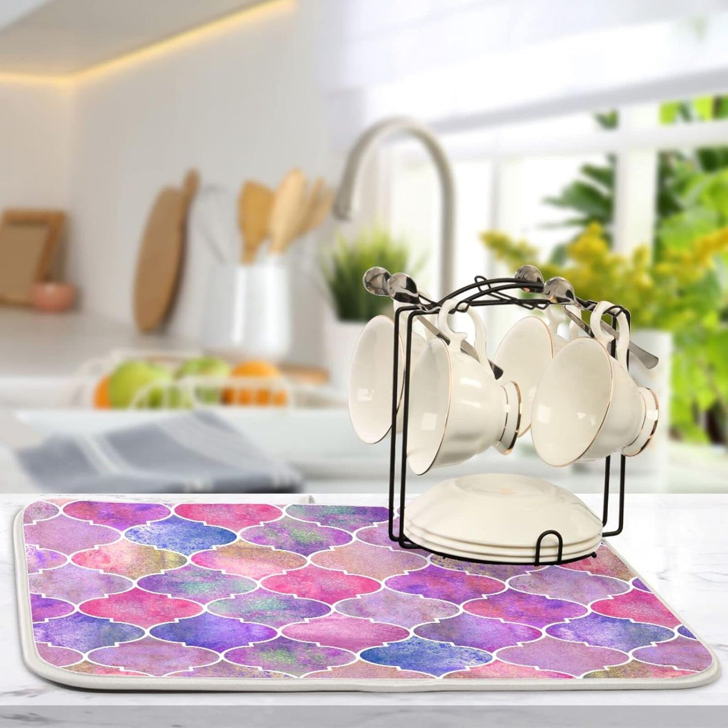 senya Super Absorbent Dish Drying Mat, Microfiber Fast-Drying Dish Mat, 16'' x 18'', Kitchen Dish Drying Pad, Vintage Decorative Moroccan,16x18in