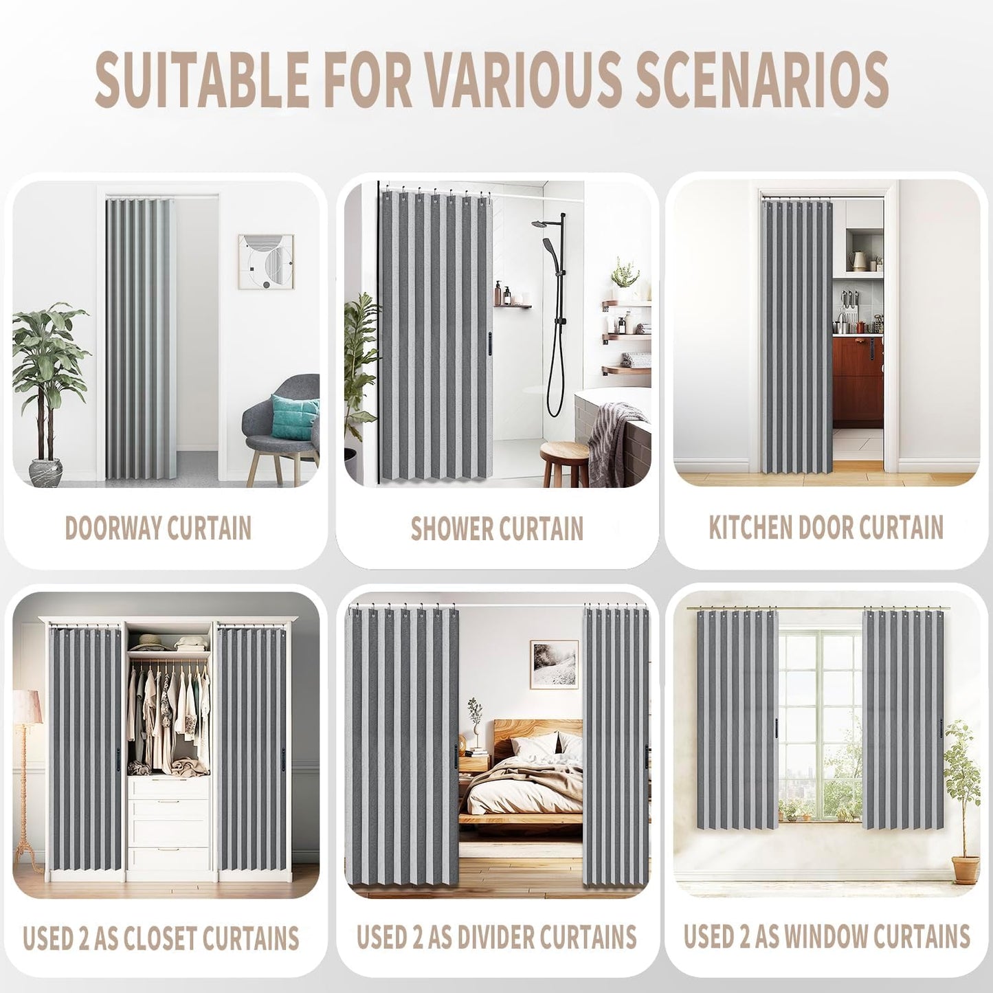 Vatge Closet Curtain for Open Closet, Pleated Folding Curtains for Doorway, Privacy Room Divider for Separation,1 Panel with Tieback, W39 x L78, Grey