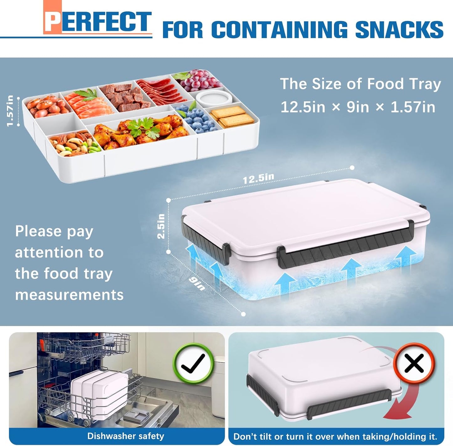 Chilled Portable Snackle Box Container with Reusable Ice Pack Bonus Insulated Bag 2Dip Container Divided Serving Tray Beach Essentials for Charcuterie Road Trip Picnic Family Party