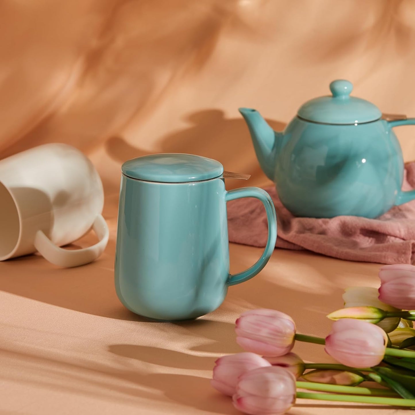 Sweese 20 OZ Porcelain Tea Mug with Infuser and Lid, Loose Leaf Tea Cup, Gifts for Tea Lover - Turquoise