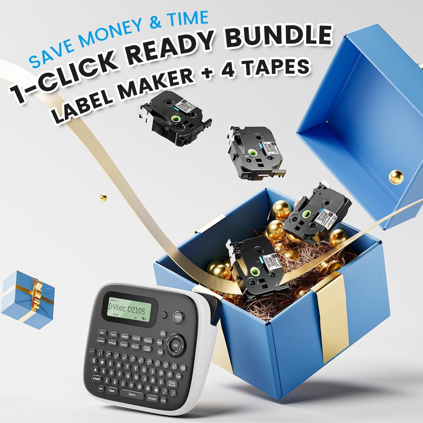 Label Makers, Label Maker Waterproof-Labels, D210S Label Maker Machine with Tapes, Portable Label Machine with Keyboard Powered by Type-C, Handheld Labeler Machine for School Office Organization