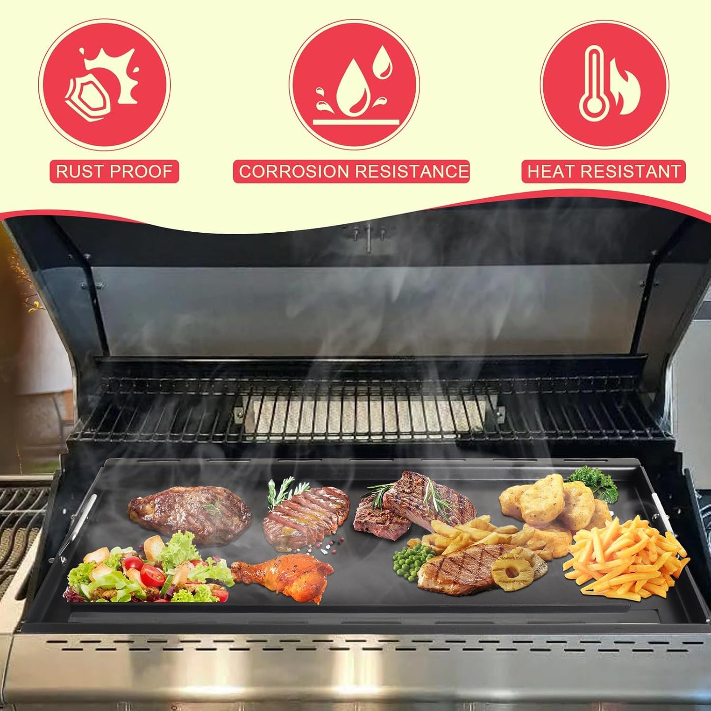 Full-Size Griddle Inserts for Nexgrill Home Depot 6 Burner 720-0896B 720-0896 720-0896C 720-0896E 720-0896CP Gas Grill Replacement Parts, Flat Top Griddle for Nexgrill 730-0898A 730-0898, Carbon Steel