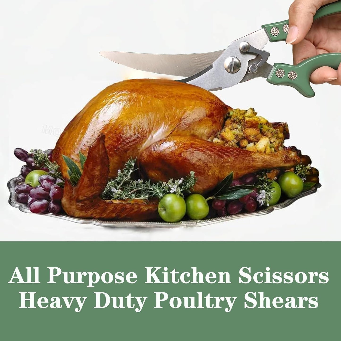 Poultry Shears Heavy Duty by ANDONG,All-Purpose Kitchen Scissors for Food,Heavy Duty Kitchen Shears for Food,Chicken Shears,Spatchcock Shears,Green