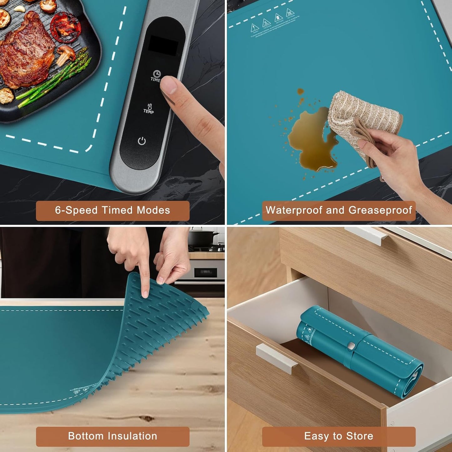 FYY Food Warming Mat - Electric Warming Tray with 6 Temperature Settings and 6 Hours Timer, Full Surface Graphene Heating Food Warmer, Premium Rollable Heating Tray for Gatherings, Parties, Dark Green