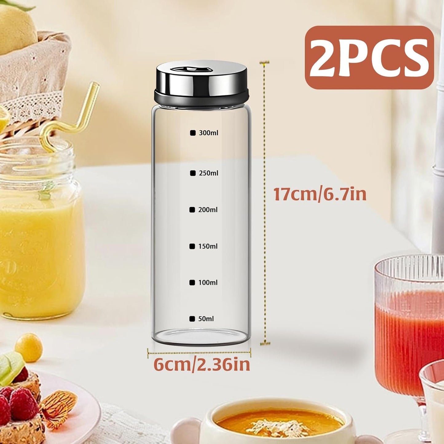 2Pcs Large Salt & Pepper Shakers, Glass Salt & Pepper Shakers with Adjustable Pour Holes, Salt & Pepper Dispensers with Stainless Steel Removable Lids, Salt Spice Shakers for Kitchen Restaurant