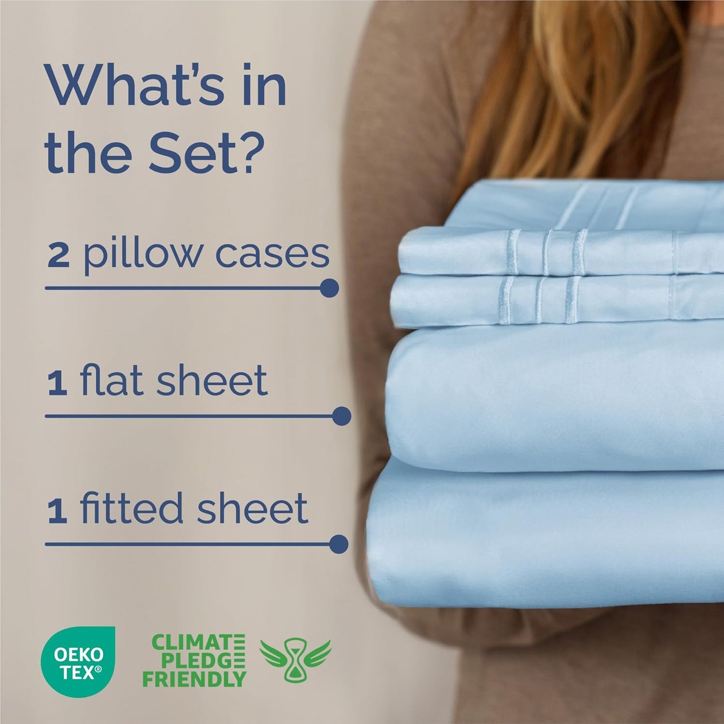 King Size 4 Piece Sheet Set - Comfy Breathable & Cooling Bed Sheets Set - Hotel Luxury Bedding for Women, Men, Kids, Teens, Boys & Girls - Deep Pockets, Soft and Wrinkle Free - Oeko-Tex - Light Blue