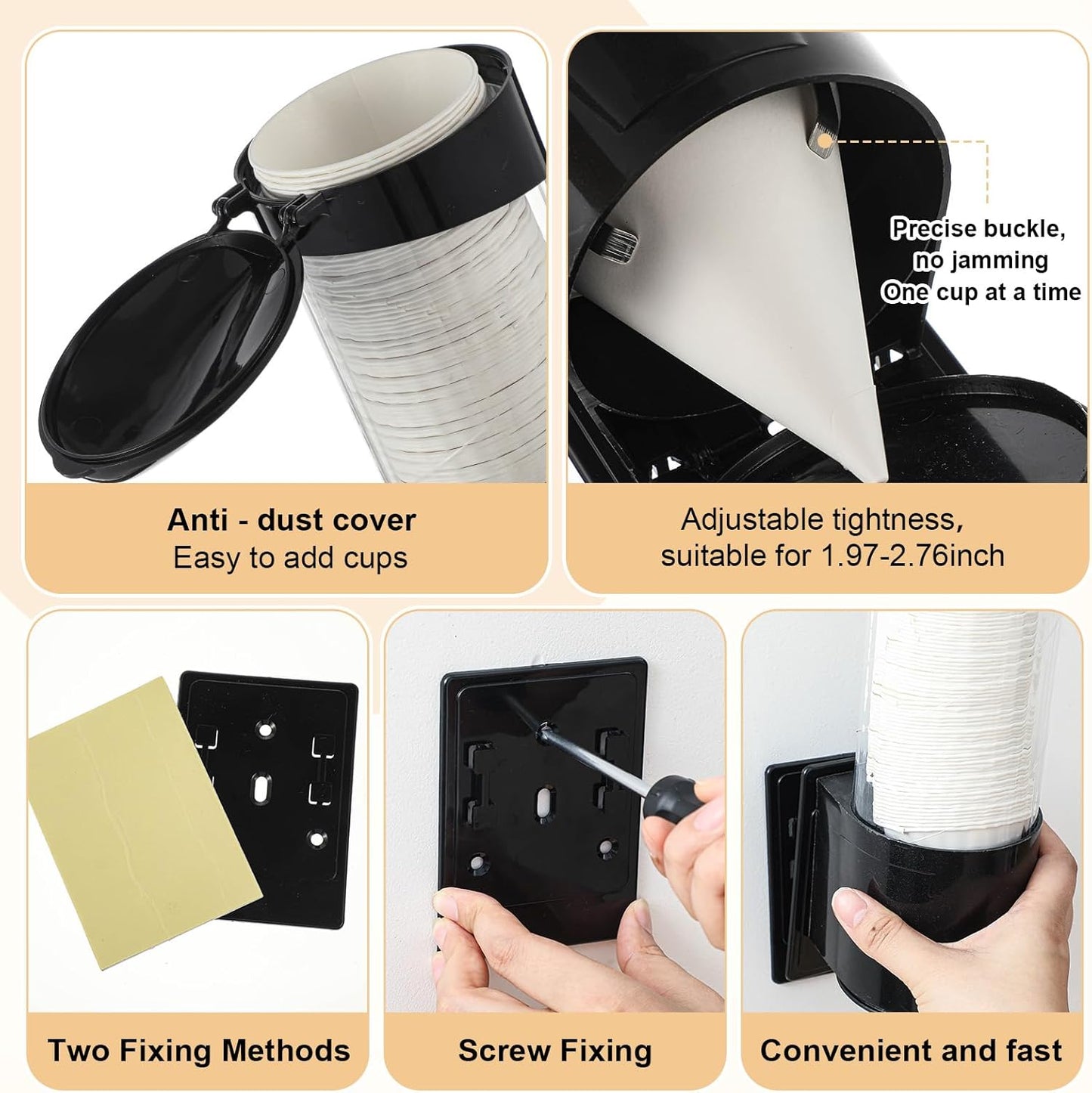 Roshtia 600pcs 4 oz Paper Cone Cups Thicken Disposable with 2 Cups Dispenser Pull Type Wall Mount Cup Holder Paper for Restaurants, Home, and Office, and Shaved Ice, Cold