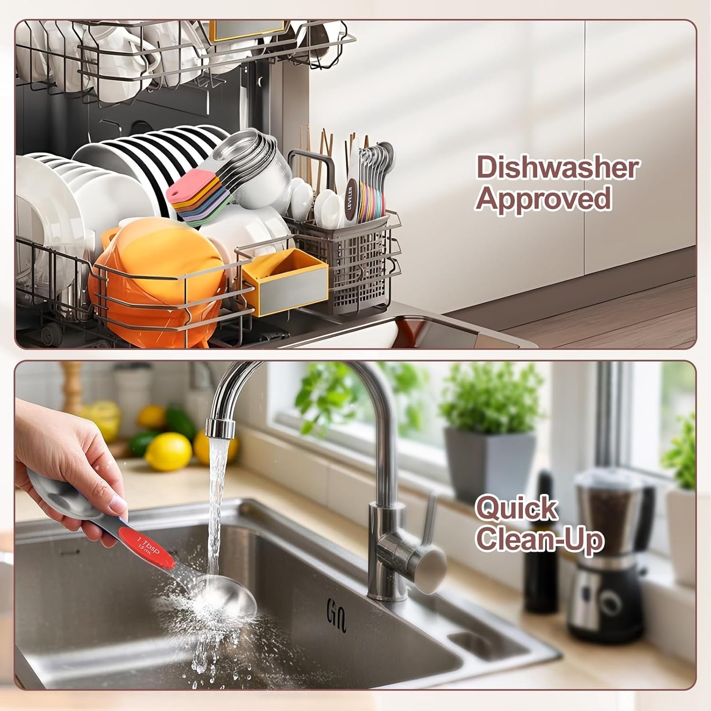 16-Piece Stainless Steel Measuring Cups and Spoons Set, Strong Magnetic Nesting Design 7 Cups 8 Spoons with Leveler, Double Measurement Markings for Dry & Liquid Ingredients, Colorful