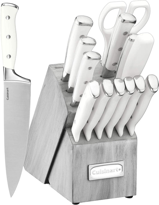 Cuisinart 15-Piece Knife Set with Block, High Carbon Stainless Steel, Forged Triple Rivet, Natural/Gray C77WTR-15PG