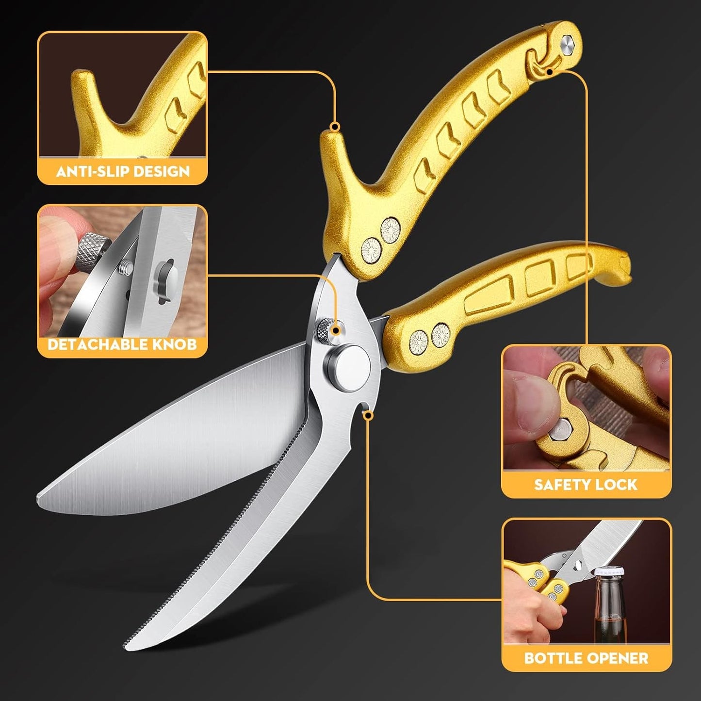 Poultry Shears, Germany Detachable Heavy Duty Kitchen Scissors, Golden Kitchen Shears With Knife Bottle Opener Gift Box, Multipurpose Kitchen Shears For Cooking Chicken Meat Turkey Thanksgiving