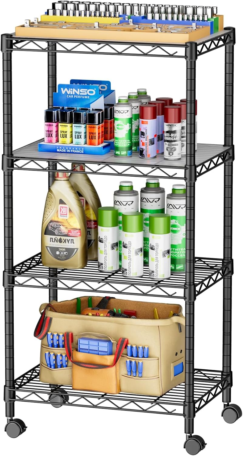 SINGAYE 4 Small Wire Shelves Kitchen Pantry Close Home Organizers and Storage Bathroom Shelf Laundry Room Organization Adjustable Book Metal Garage Shelving Unit