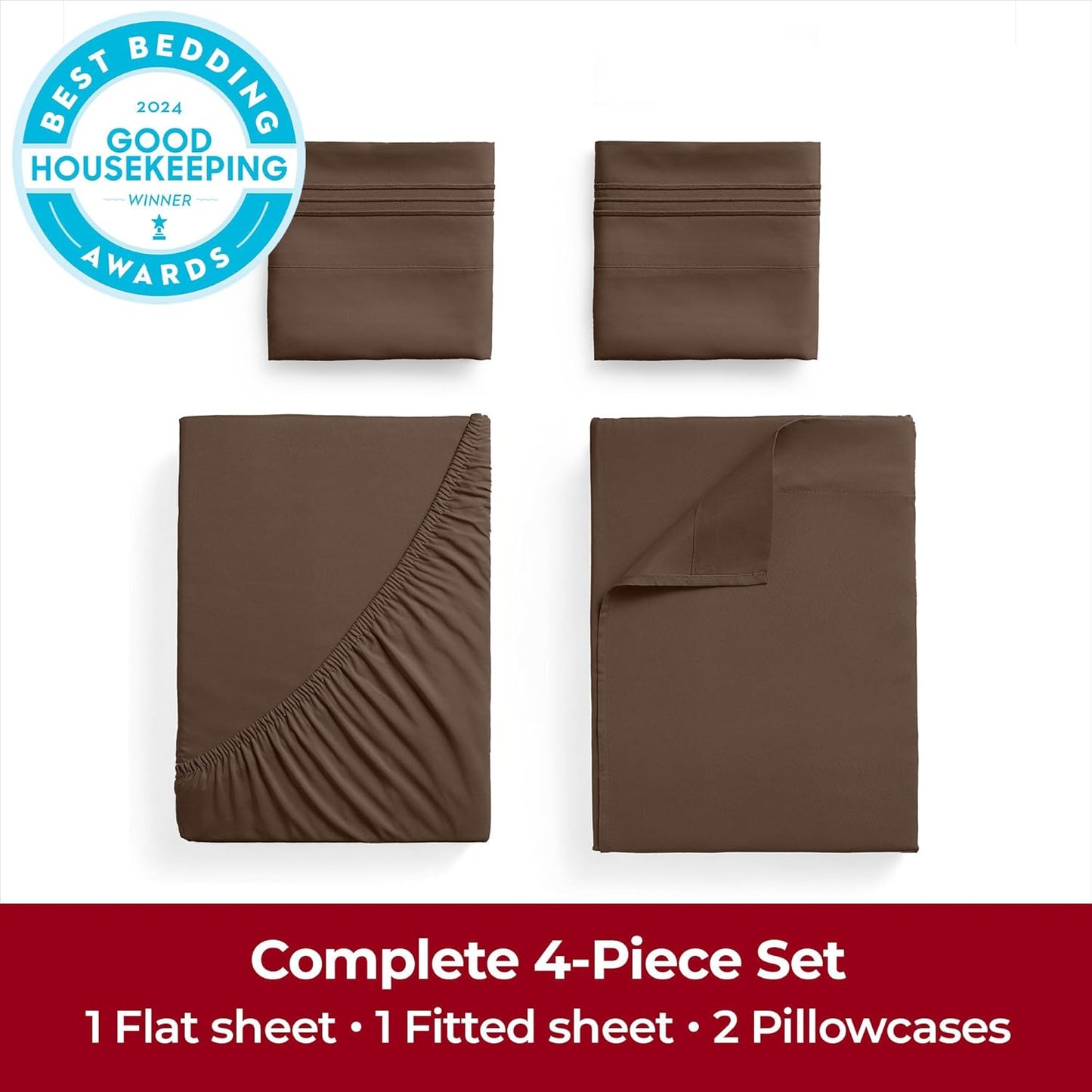 Mellanni Extra Deep King Sheets - 4 PC Iconic Collection Bedding - Hotel Luxury, Ultra Soft, Cooling Bed Sheets - Wrinkle, Fade, Stain Resistant (King, Brown)