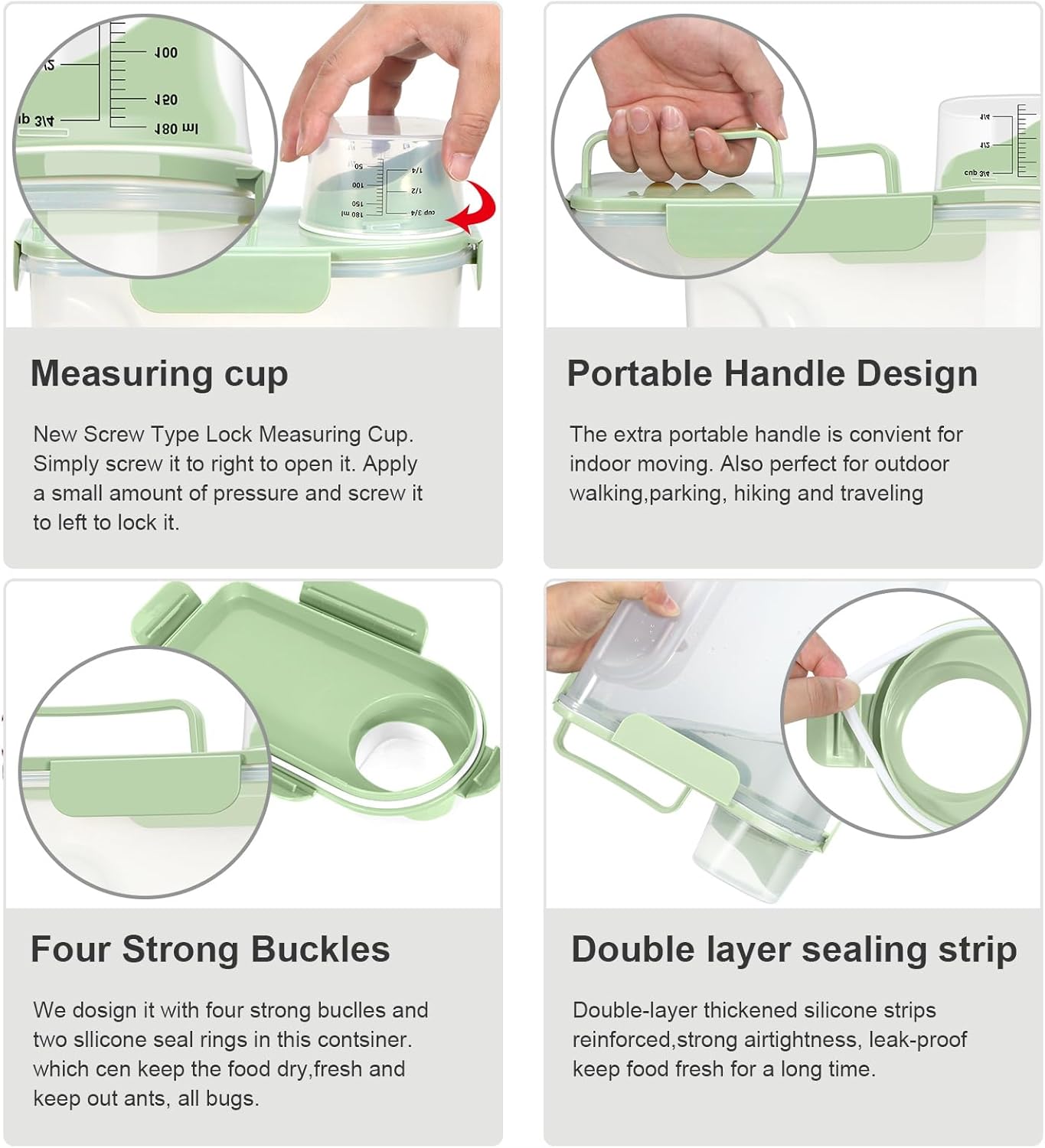 Rice Storage Container, Cereal Containers Storage, Dry Food Airtight Dispenser BPA Free, Clear Plastic Kitchen and Pantry Organization Bin (1, Avocado Green, 5.28Qt)