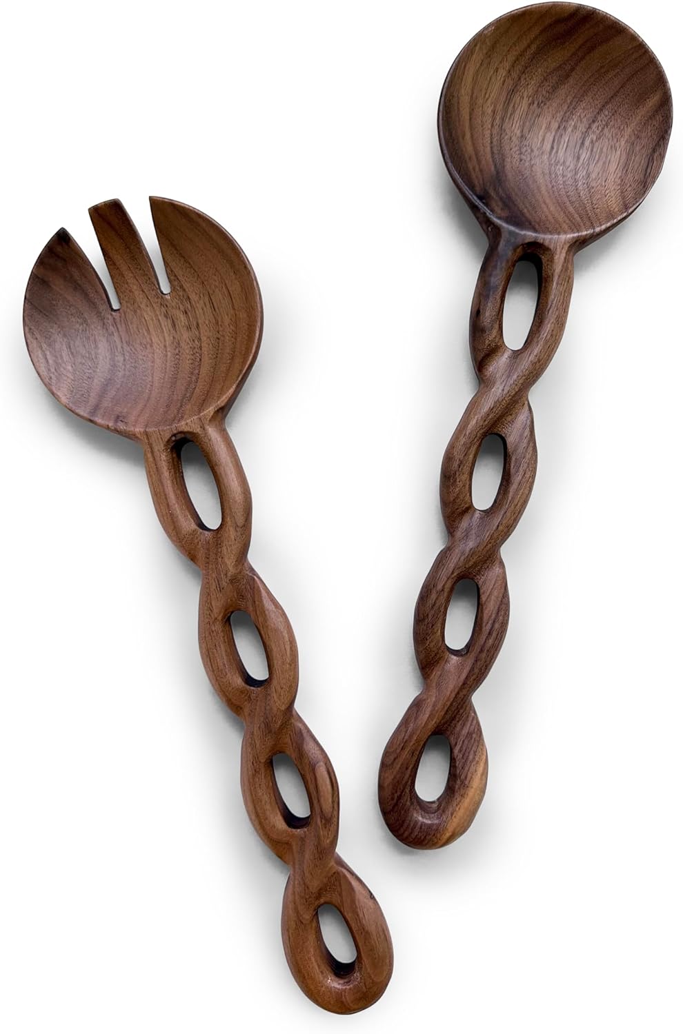 13" Wooden Salad Tongs For Serving, Walnut Kitchen Utensils Set, Salad Servers Mixing Dinner Fork and Spoon Long Handle, Housewarming Gift Ideas, Set of 2 (Walnut Wood)