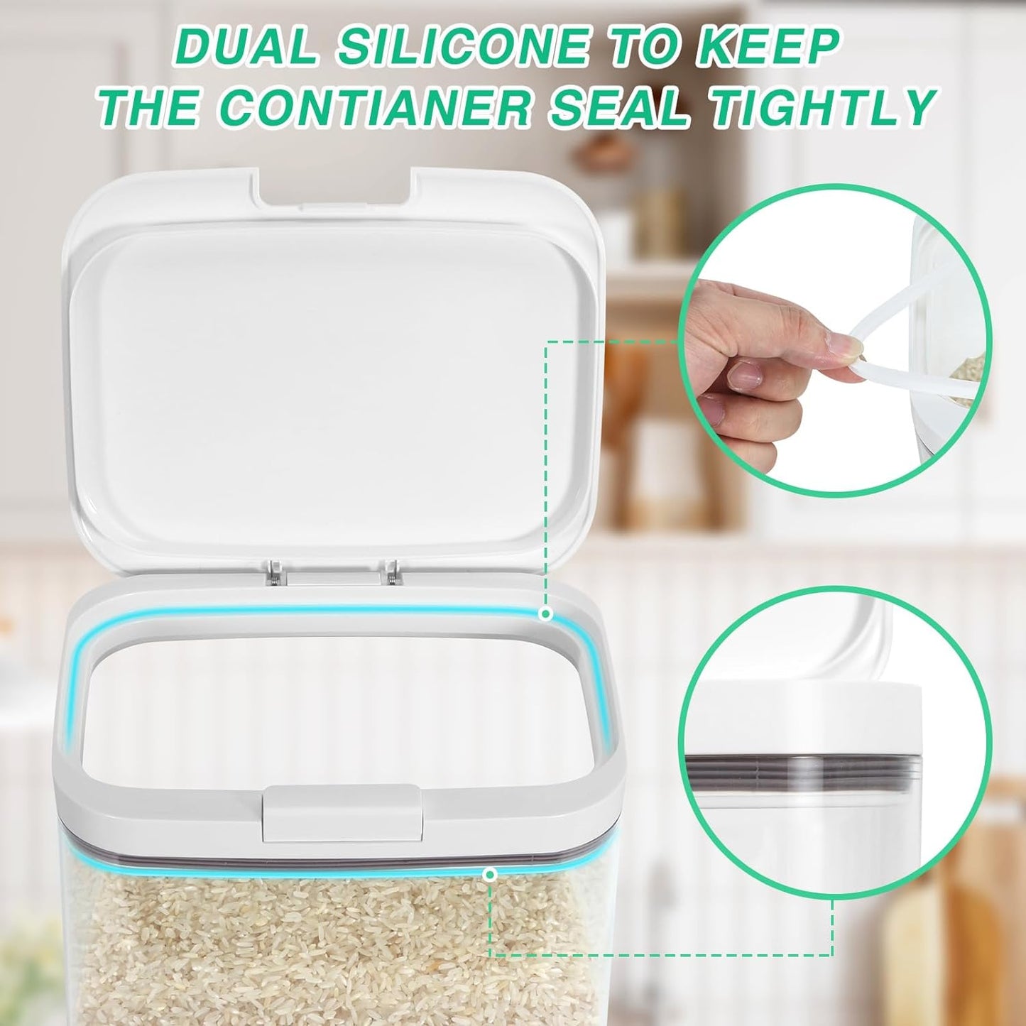 Rice Storage Container - 5.8 Qt | 11 Lbs Crystal-Clear Plastic Food Storage Container Bin with Pop-up Lid for Rice Flour Sugar, Dry Food Holder for Kitchen Pantry Organization and Storage