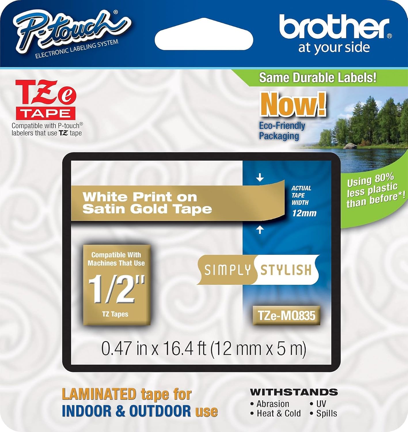 Brother PTouch 1/2" Laminated TZe Tape Model TZE-MQ835