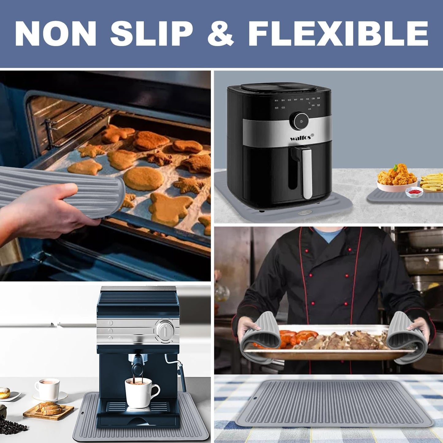 Walfos Large Silicone Trivet 16x12 Inch, Hot Pads for Kitchen, Heat Resistant Pot Holders Trivets for Hot Dishes, Hot Pots and Pans, Quartz Countertops, Gray, 2 Pack