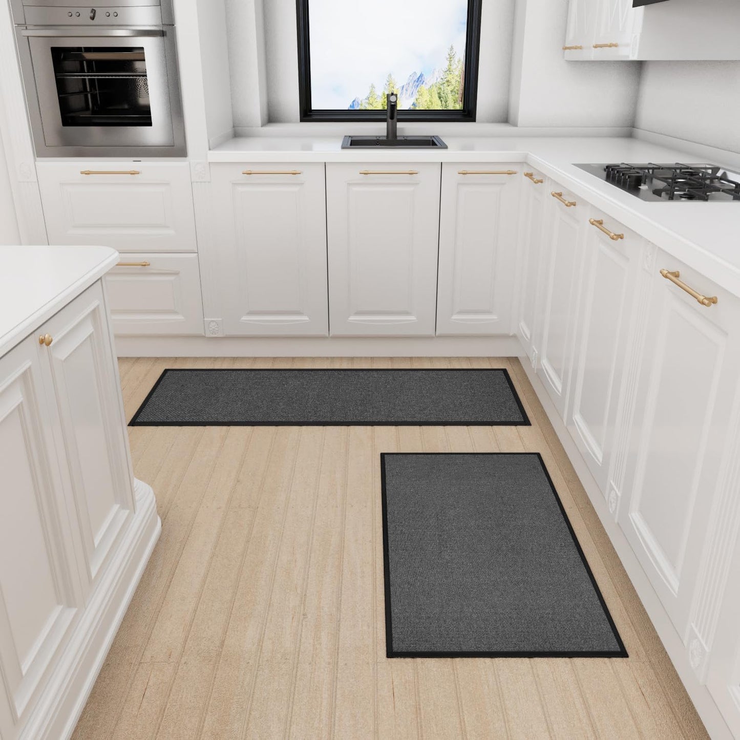 Kitchen Mat 1 PCS, Cushioned Non Slip Rugs for Kitchen Floor, Absorbent Runner Comfort Standing Mats Washable for Kitchen, Office, Home, 17.3"x47" (Black)