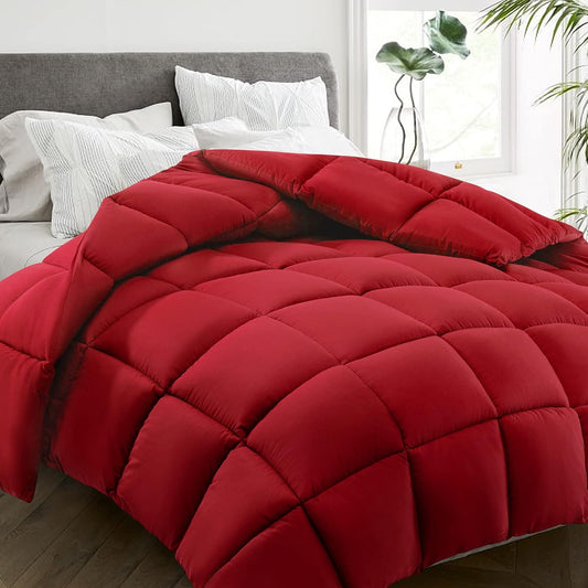 HYLEORY All Season Twin Size Bed Comforter - Cooling Goose Down Alternative Quilted Duvet Insert with Corner Tabs - Winter Warm - Machine Washable - Red