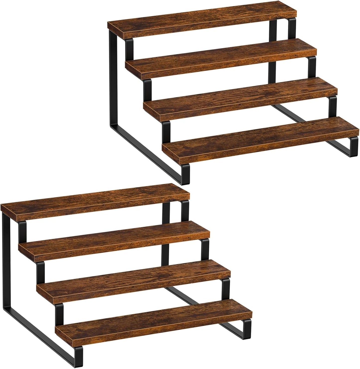 Giikin 4 Tier Spice Rack, Set of 2 Wooden Spice Rack for Countertop, Kitchen Counter Storage Shelves Cupcake Stand Holder Display Stand, Rustic Brown